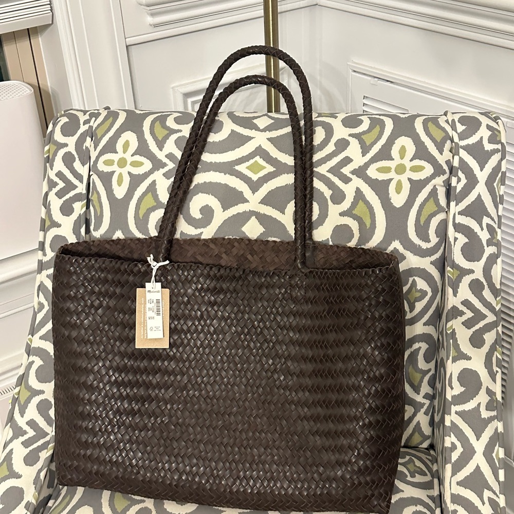 Madewell Handwoven Leather Tote - chocolate brown color NWT